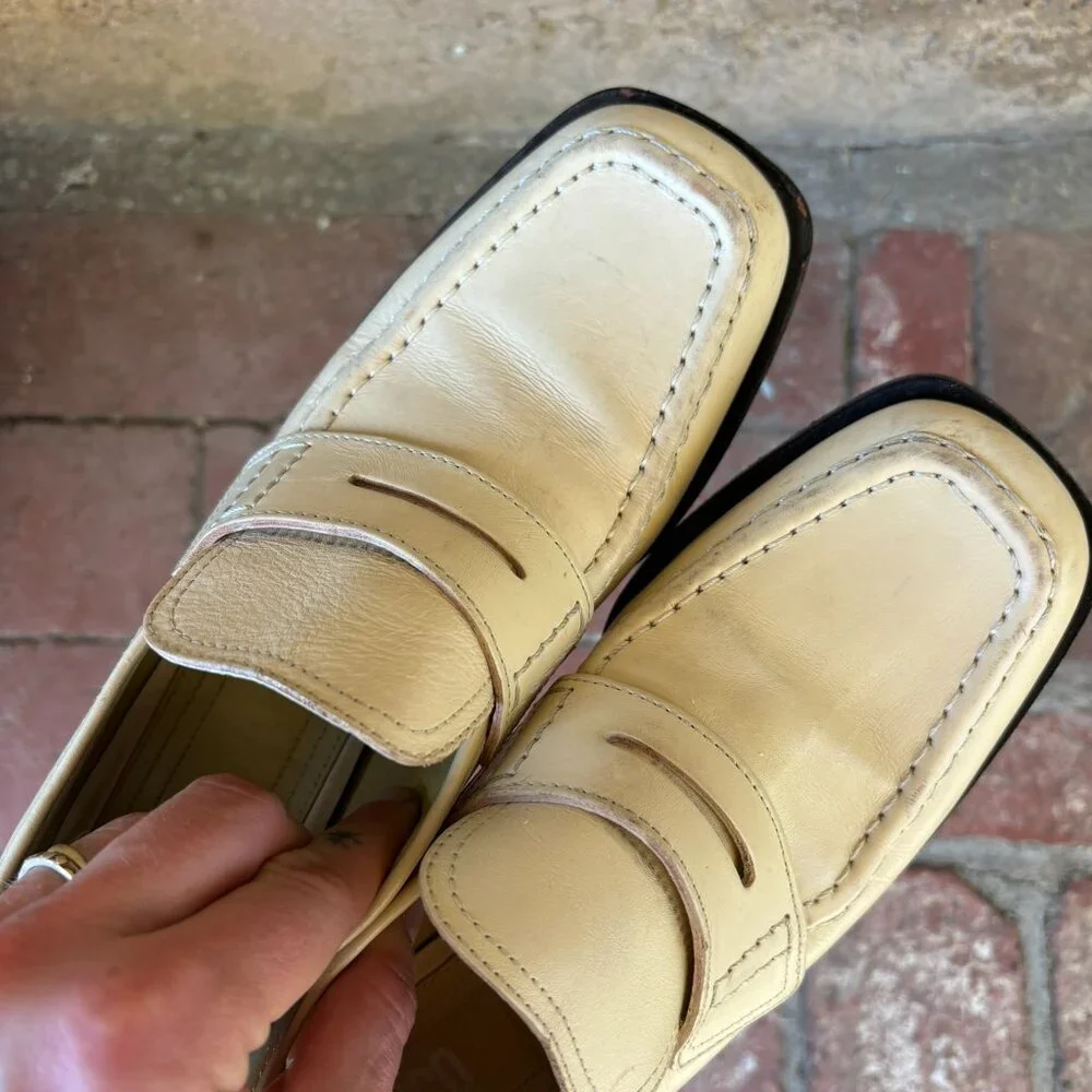 Labucq Cream Block Heel Loafer Platforms